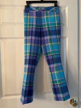 NEW Isaac Mizrahi 24/7 Blue Purple Plaid Pants 0